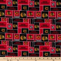 Alternative view of Brand new ???? NHL Chicago Blackhawks Block Cotton Fabric ⭐